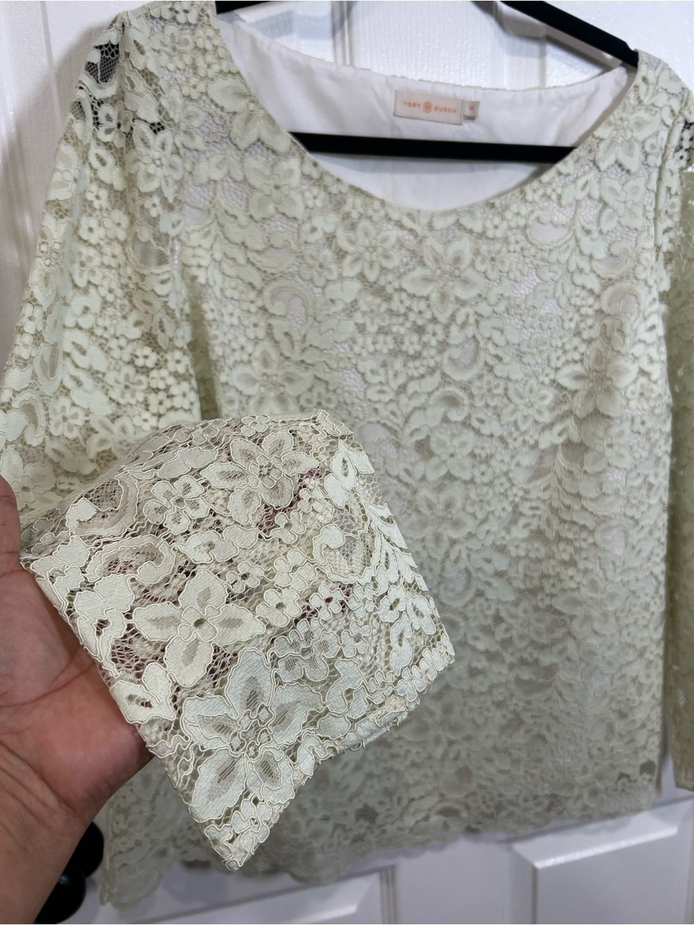 Tory Burch Pale Green Lace Long Sleeve Top - Picture 3 of 3
